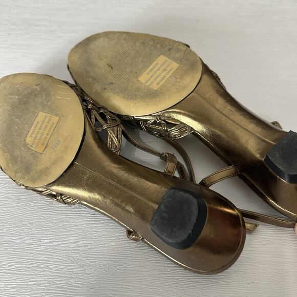 Coldwater Creek Shoes Women 7.5 Gold Bronze Metallic Woven Slingback Kitten Heel - Picture 9 of 12